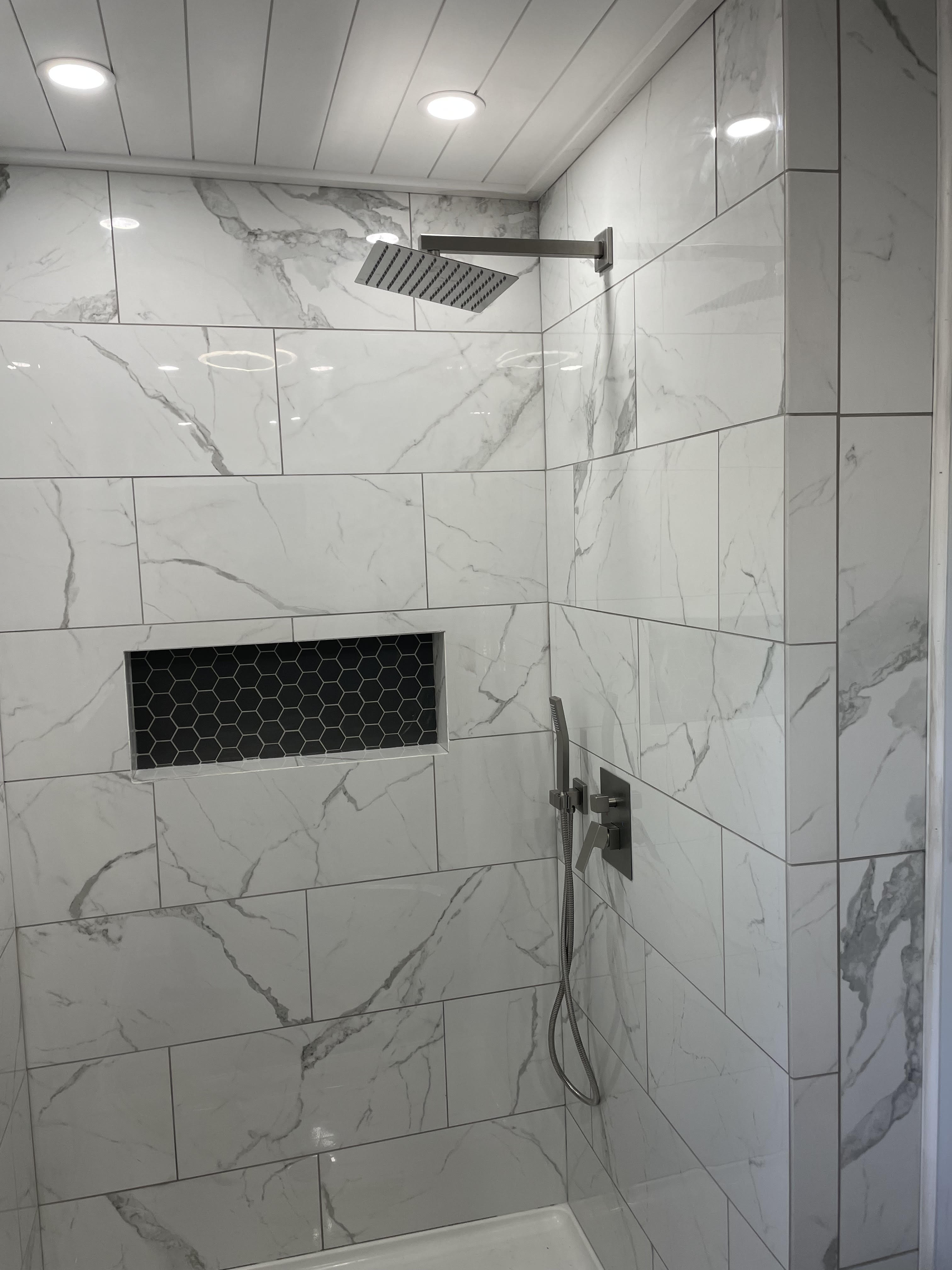 Marble-Look Tile Shower